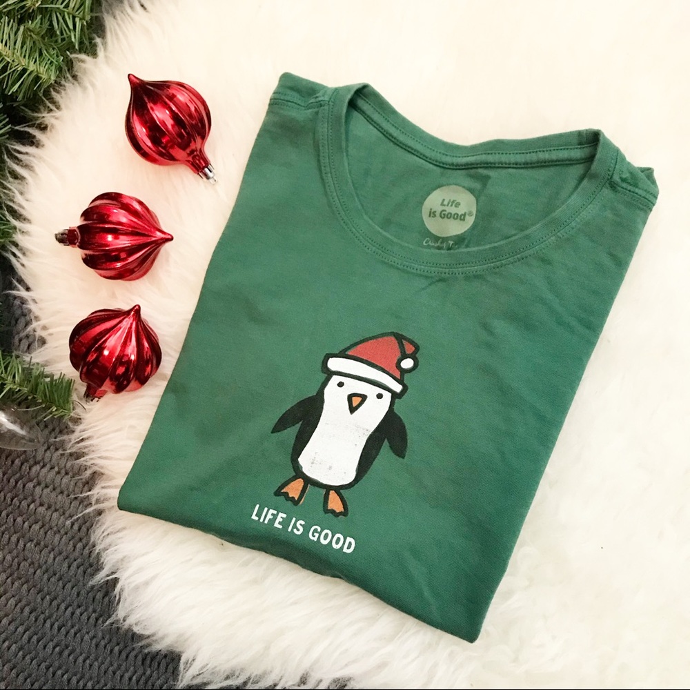 Life Is Good Santa Penguin Short Sleeve T-Shirt